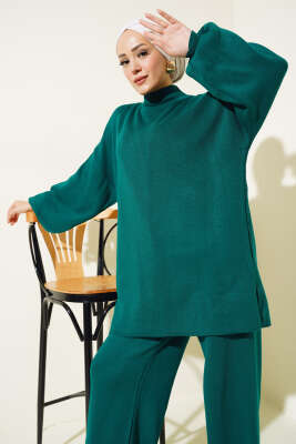 Balon Kol Basic Triko İkili Takım Zümrüt - Triko İkili Takım