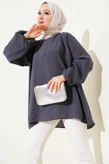 Balon Kol Basic Tunik Füme - Tunik