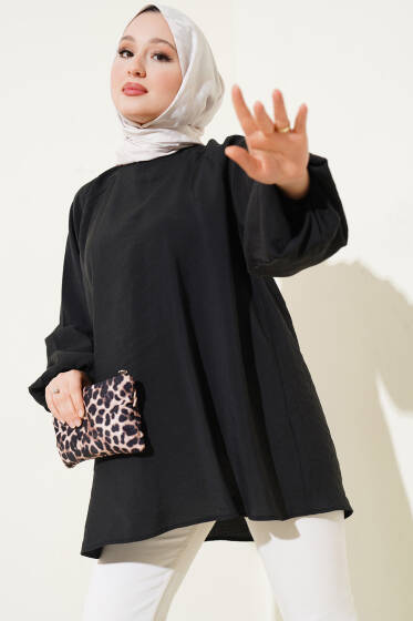 Balon Kol Basic Tunik Siyah - Tunik