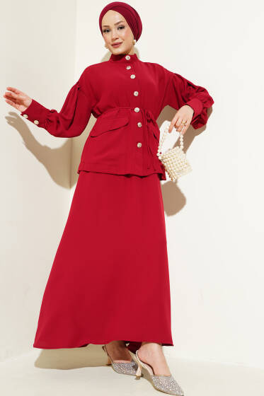 Balon Kol Bel İp Bağcıklı İkili Takım Bordo - İkili Takım