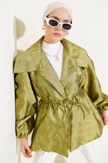 Balon Kol Bel Lastikli Jakar Ceket Çağla Yeşili - Ceket