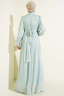 Balon Kol Beli Drapeli Abiye Elbise Mint - Elbise