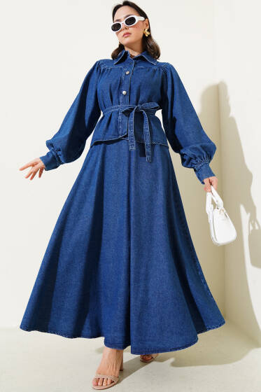 Balon Kol Bluzlu Etekli Kot İkili Takım Kot - İkili Takım