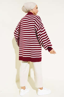 Balon Kol Çizgili Triko Tunik Bordo - Triko Tunik