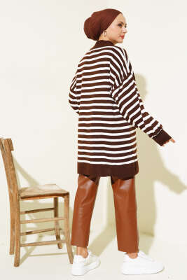 Balon Kol Çizgili Triko Tunik Kahve - Triko Tunik