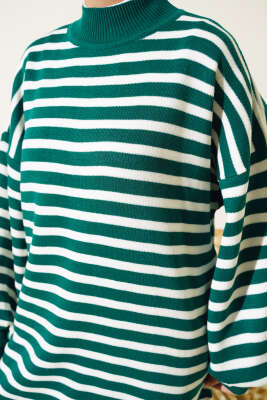 Balon Kol Çizgili Triko Tunik Nefti - Tunik