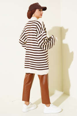 Balon Kol Çizgili Triko Tunik Taş - Triko Tunik