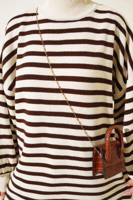 Balon Kol Çizgili Triko Tunik Taş - Triko Tunik