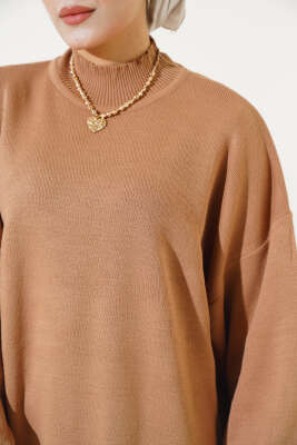 Balon Kol Dik Yaka Triko Tunik Büsküvi - Triko Tunik