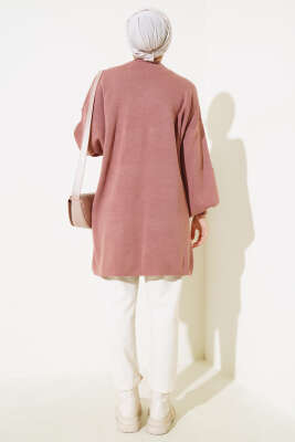 Balon Kol Dik Yaka Triko Tunik Gül Kurusu - Triko Tunik