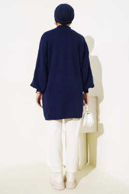 Balon Kol Dik Yaka Triko Tunik Lacivert - Triko Tunik