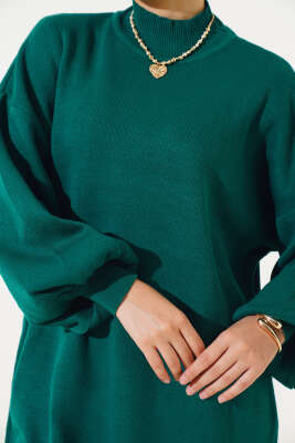 Balon Kol Dik Yaka Triko Tunik Nefti - Triko Tunik