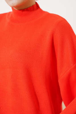 Balon Kol Dik Yaka Triko Tunik Oranj - Triko Tunik