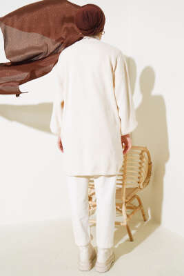 Balon Kol Dik Yaka Triko Tunik Taş - Triko Tunik