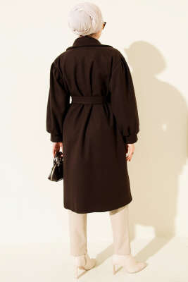 Balon Kol Düğmeli Kaşe Kaban Acı Kahve - Kaban