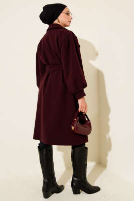 Balon Kol Düğmeli Kaşe Kaban Bordo - Kaban