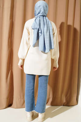 Balon Kol Düz Triko Tunik Bej - Triko Tunik