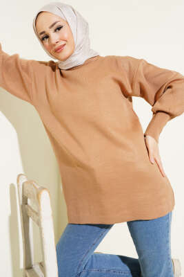 Balon Kol Düz Triko Tunik Bisküvi 