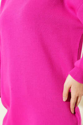 Balon Kol Düz Triko Tunik Fuşya - Triko Tunik