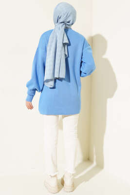 Balon Kol Düz Triko Tunik İndigo - Triko Tunik