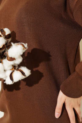 Balon Kol Düz Triko Tunik Kahve - Triko Tunik