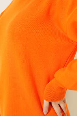 Balon Kol Düz Triko Tunik Oranj - Triko Tunik