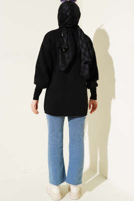 Balon Kol Düz Triko Tunik Siyah - Triko Tunik