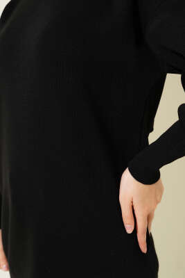 Balon Kol Düz Triko Tunik Siyah - Triko Tunik