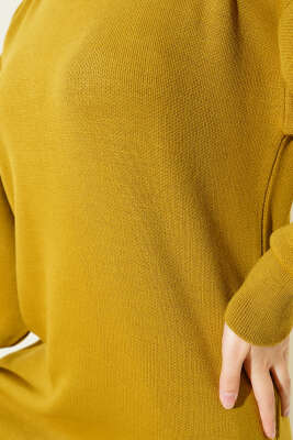 Balon Kol Düz Triko Tunik Yağ Yeşili - Triko Tunik