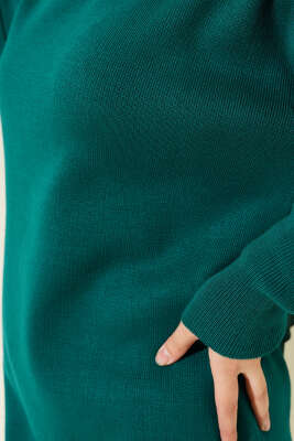 Balon Kol Düz Triko Tunik Zümrüt - Triko Tunik