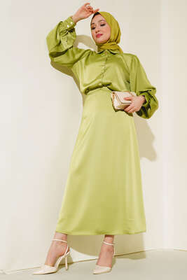 Balon Kol Etekli Etekli Takım Yağ Yeşil 