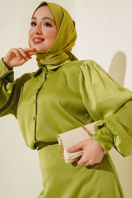 Balon Kol Etekli Etekli Takım Yağ Yeşil - İKİLİ TAKIM