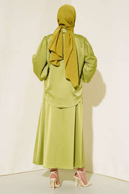 Balon Kol Etekli Etekli Takım Yağ Yeşil - İKİLİ TAKIM