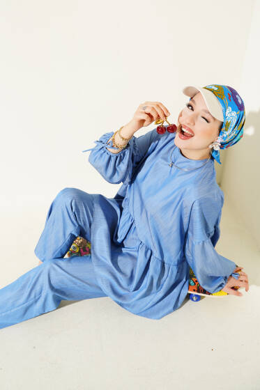 Balon Kol Fırfırlı Paraşüt İkili Takım Mavi - İkili Takım