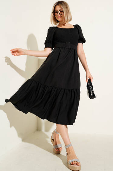 Balon Kol Gipeli Elbise Siyah - Kadın Giyim Modelleri