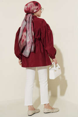 Balon Kol Gizli Düğmeli Paraşüt Gömlek Bordo - Gömlek