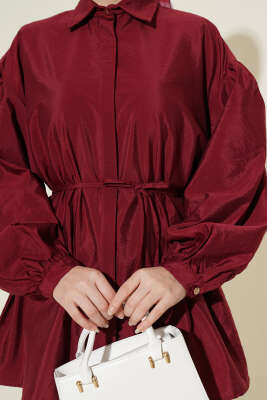 Balon Kol Gizli Düğmeli Paraşüt Gömlek Bordo - Gömlek