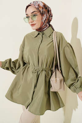 Balon Kol Gizli Düğmeli Paraşüt Gömlek Çağla Yeşili - ASME