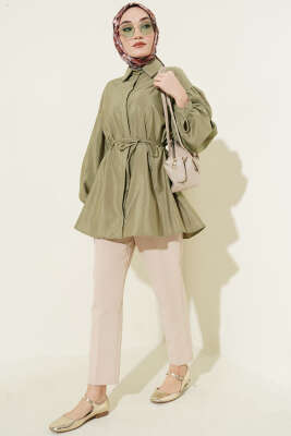 Balon Kol Gizli Düğmeli Paraşüt Gömlek Çağla Yeşili - Gömlek