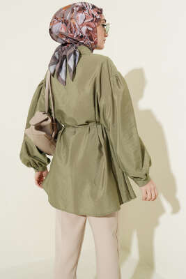 Balon Kol Gizli Düğmeli Paraşüt Gömlek Çağla Yeşili - Gömlek