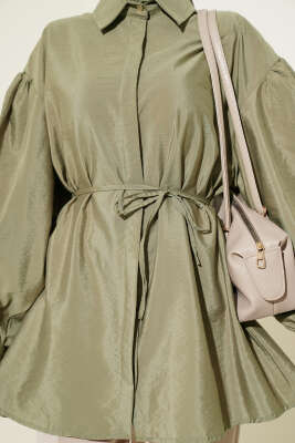 Balon Kol Gizli Düğmeli Paraşüt Gömlek Çağla Yeşili - Gömlek