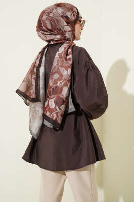 Balon Kol Gizli Düğmeli Paraşüt Gömlek Kahve - Gömlek