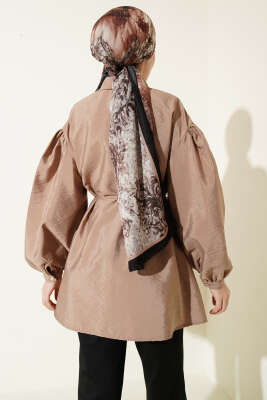 Balon Kol Gizli Düğmeli Paraşüt Gömlek Latte - Gömlek