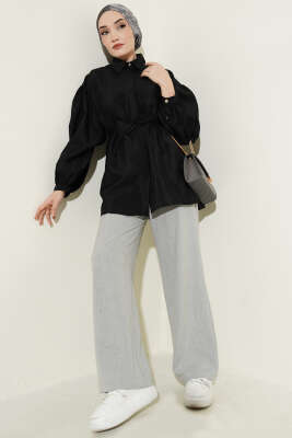 Balon Kol Gizli Düğmeli Paraşüt Gömlek Siyah - Gömlek