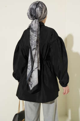 Balon Kol Gizli Düğmeli Paraşüt Gömlek Siyah - Gömlek