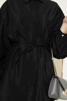 Balon Kol Gizli Düğmeli Paraşüt Gömlek Siyah - Gömlek