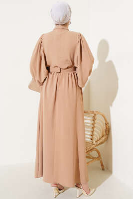 Balon Kol Gömlek Yaka Elbise Bisküvi - Tesettür Elbise
