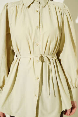 Balon Kol İp Detaylı Tunik Adaçayı - Tunik