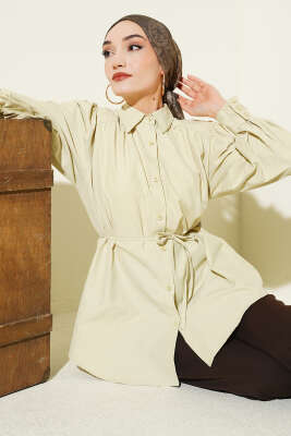 Balon Kol İp Detaylı Tunik Adaçayı 