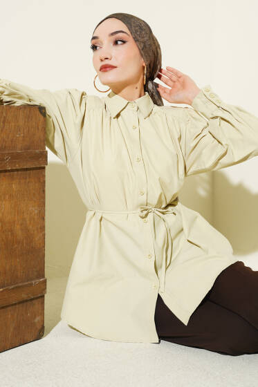 Balon Kol İp Detaylı Tunik Adaçayı - Tunik